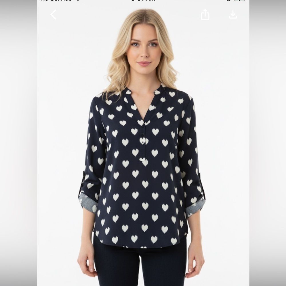 Blue Rain size medium navy blue heart print tunic top